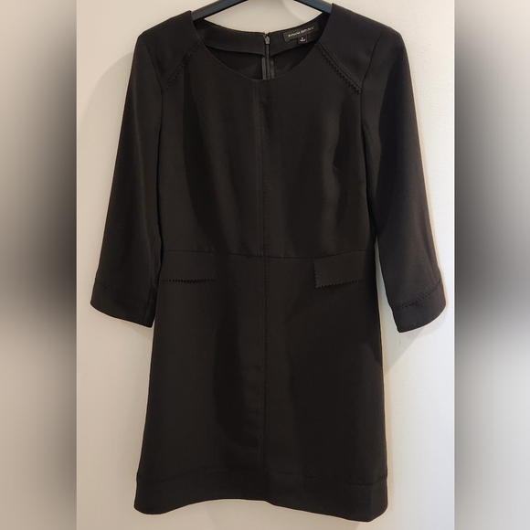 Banana Republic Little Black Dress 3/4 Sleeve Crew Neck Laser Cut Detailing SZ 6 - Picture 7 of 15